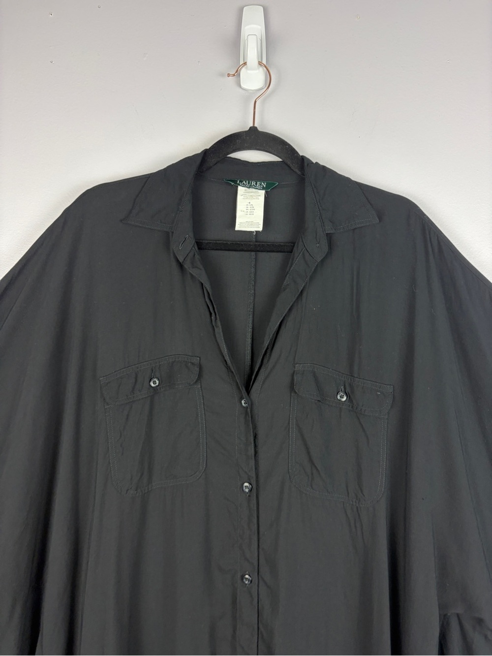 Lauren Ralph Lauren Black Oversized Batwing Dolman Shirt L/XL FLAW - Picture 3 of 16